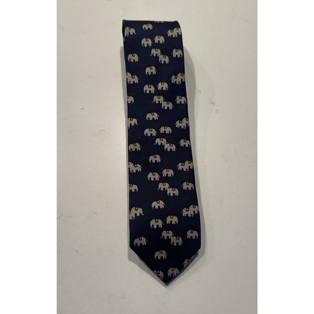 J Crew The Silk Tie Navy‎ Blue All Over Elephant Print Preppy 100% Silk READ